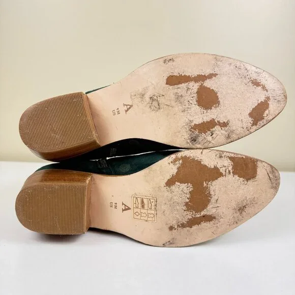Anthropologie Polka Dot Hunter Green Suede Ankle Boots - Picture 10 of 11